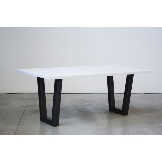 Black Handcrafted White Lacquered Brushed Fir Table with Iron Legs For Sale - Image 8 of 8