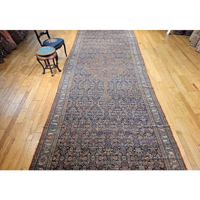 19th Century Persian Farahan Gallery Rug, Hand-Knotted Wool, Herati Geometric Pattern, Navy & ivory, 7x19 For Sale - Image 12 of 18