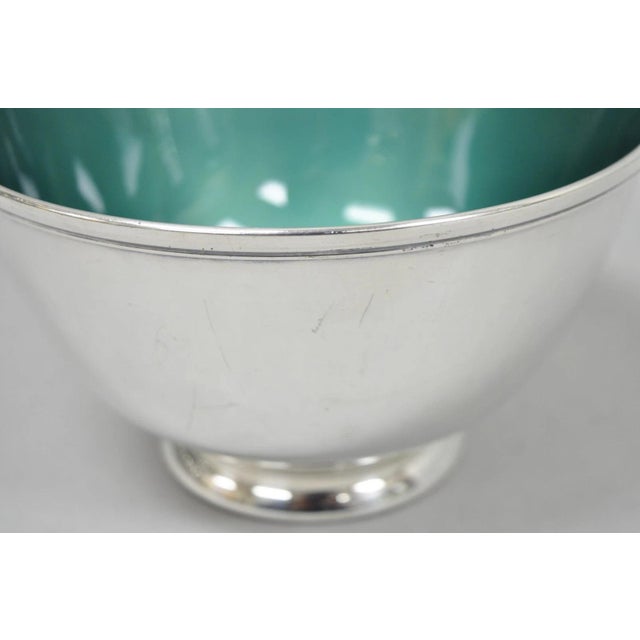 Metal Vintage Mid Century Modern Towle 5003 Green Enamel Silver Plated 7" Footed Bowl For Sale - Image 7 of 10