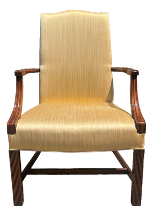 1990s Southwood Mahogany Lolling Chair / Martha Washington Armchair in Gold Strié