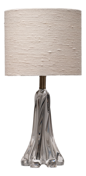 Large French Crystal Table Lamp with Sculptural Base and Silk Shade, 1960s