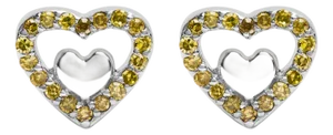 925 Sterling Silver 1/6 Cttw Yellow Diamond Open Double Heart Stud Earrings (Treated Yellow Color, I3 Clarity)