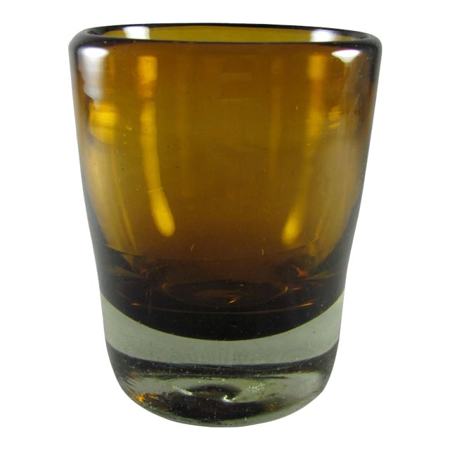 Handblown Citrine Amber Lowball Glass Tumblers - Set of 8 For Sale