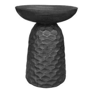 Solid Mango Wood Round Side Table Modern Organic, Burnt Finish by Tiempo Gallery For Sale