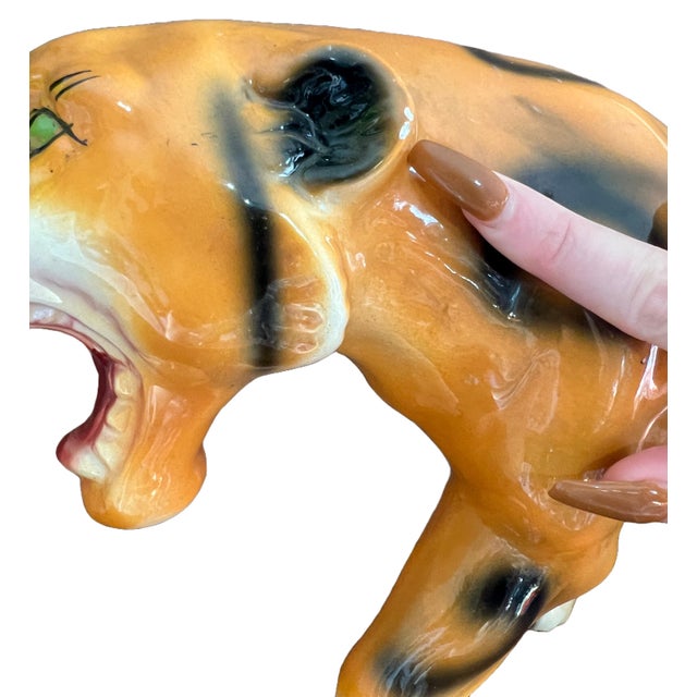 Contemporary Mid 20th Century Vintage Ceramic Tiger Statue For Sale - Image 3 of 11