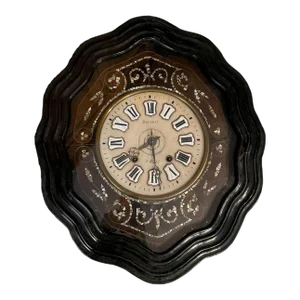 19th Century French Baker’s Wall Clock With Mother of Pearl Inlay