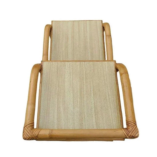 Vintage Mid-Century Modern 3-Tier Bamboo & Rattan Side Tables - A Pair For Sale - Image 9 of 9