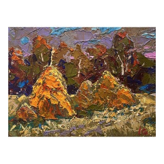 Oil Painting Haystacks in the Field Oleksiy Ivanyuk For Sale