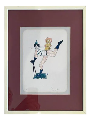 Leonor Fini, Puss in Boots on a Scooter, Felt Tip on Paper
