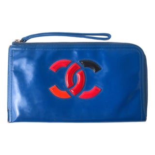 Chanel Handbag Clutch Leather With Wrist Strap, Cobalt Blue, Circa 2010s For Sale