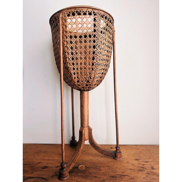1910s Carved Fruitwood Plant Stand With Cane Basket For Sale - Image 4 of 12