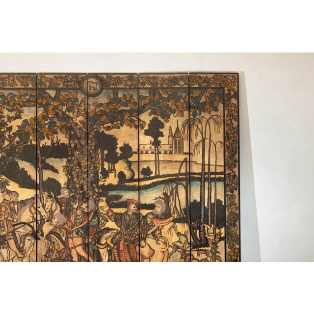Six-Panel Renaissance Themed Painted Screen with Noble Hunting Scene For Sale In New York - Image 6 of 10
