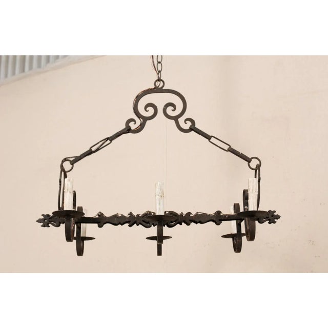 Metal Mid 20th Century French 6-Light Iron Chandelier For Sale - Image 7 of 11