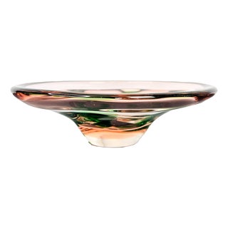 Green Inlaid Art Glass Bowl by Pavel Stejskal for Škrdlovice, Fomer Czechoslovakia, 1960s For Sale