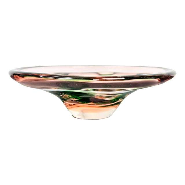 Green Inlaid Art Glass Bowl by Pavel Stejskal for Škrdlovice, Fomer Czechoslovakia, 1960s For Sale