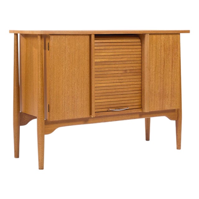 John Keal for Brown Saltman Mid Century Bleached Mahogany Tambour Door Credenza For Sale