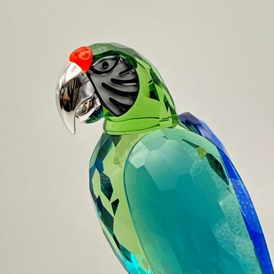 Swarovski Crystal Sculpture “Paradise Birds” Large “Macaw” Chrome Accent and Wooden Stand (#685824 With Inner Box, Outer Sleeve, Coa) For Sale - Image 9 of 18