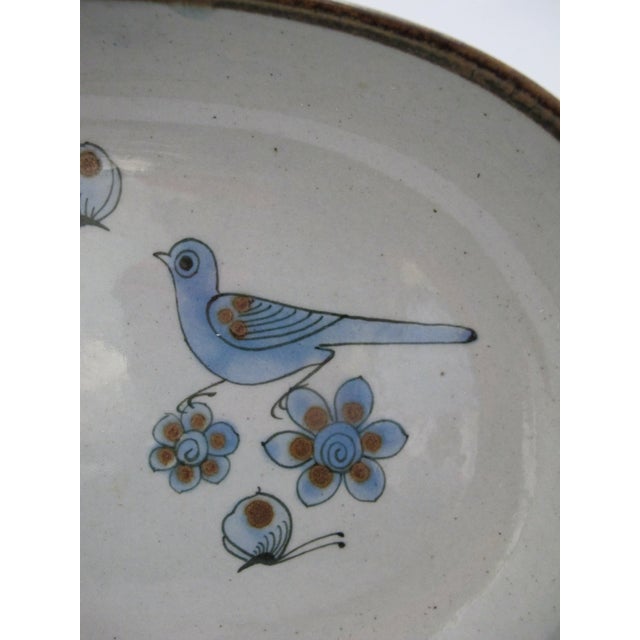 Mexican El Palomar Ken Edwards Blue Bird Tonala Mexico Pottery Oval Serving Bowl Platter For Sale - Image 3 of 9
