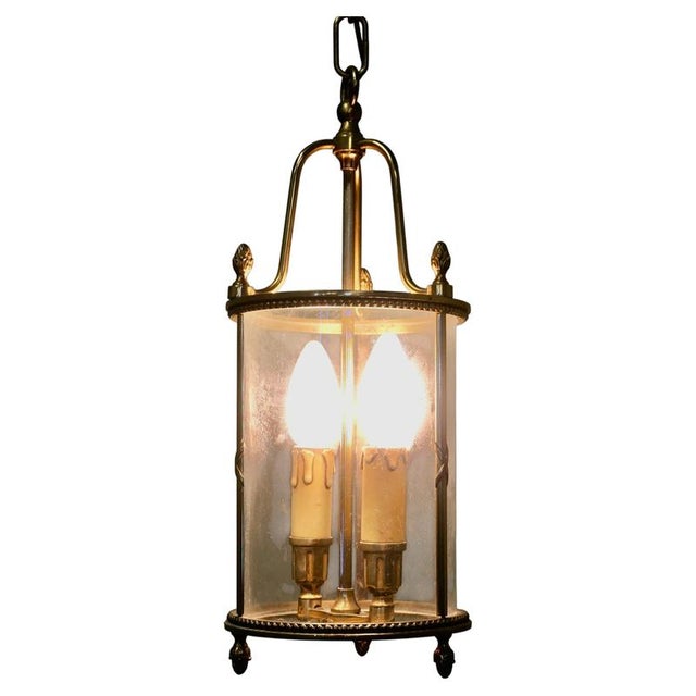 Pink French Round Brass and Glass Lantern, 1930 For Sale - Image 8 of 8