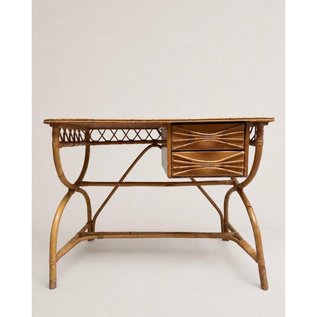 Mid-Century Italian Bamboo and Rattan Writing Desk, 1970s For Sale - Image 10 of 10