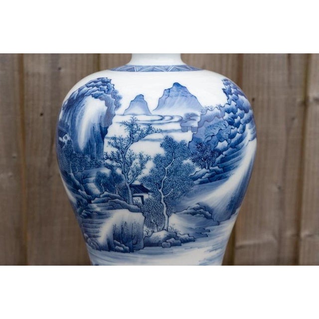 Ceramic 20th Century Chinese Blue and White Kangxi-Style Meiping Porcelain Vase For Sale - Image 7 of 18
