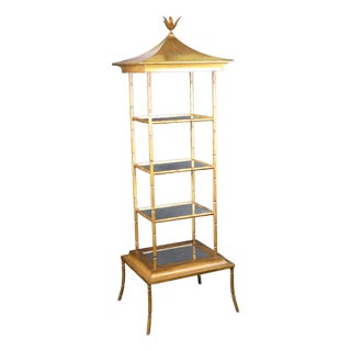 Faux Bamboo Gold Pagoda Etagere For Sale