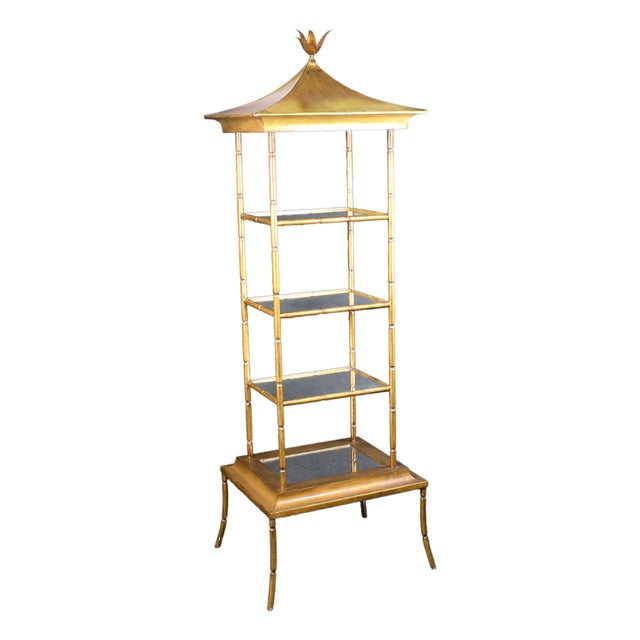 Faux Bamboo Gold Pagoda Etagere For Sale