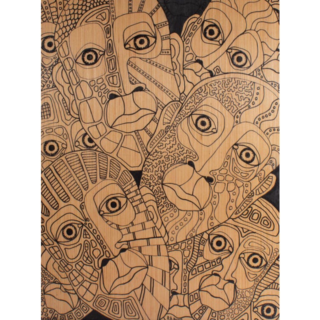 “7 Billion People, 14 Billion Faces” Abstract Paint Pen on Wood Drawing ...