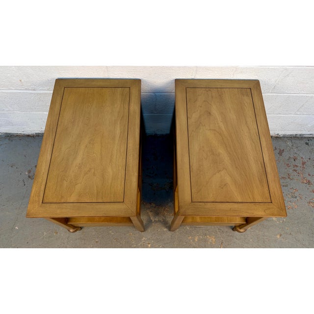 Pair of Mid 20th Century Walnut and Brass Nightstands by White Furniture For Sale In New York - Image 6 of 12