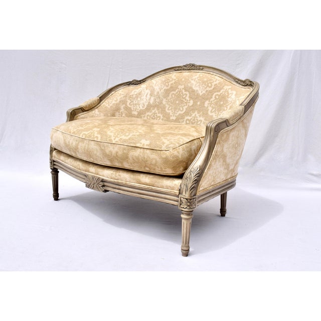 French Louis XvI Style Marquise Loveseat & Ottoman For Sale - Image 10 of 12