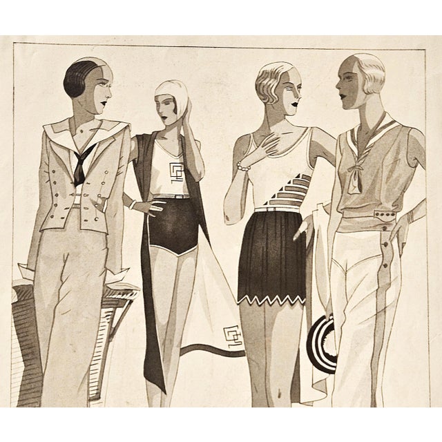 This is a 1931 original French Art Deco summer beach fashion print. It originally came from a French magazine of the time....