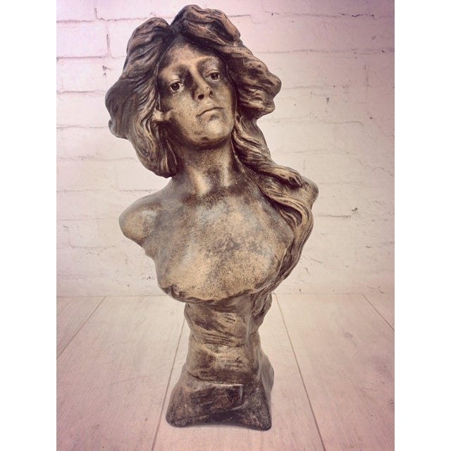 1960s Vintage Art Nouveau Bust of Young Woman, 1960 For Sale - Image 5 of 17