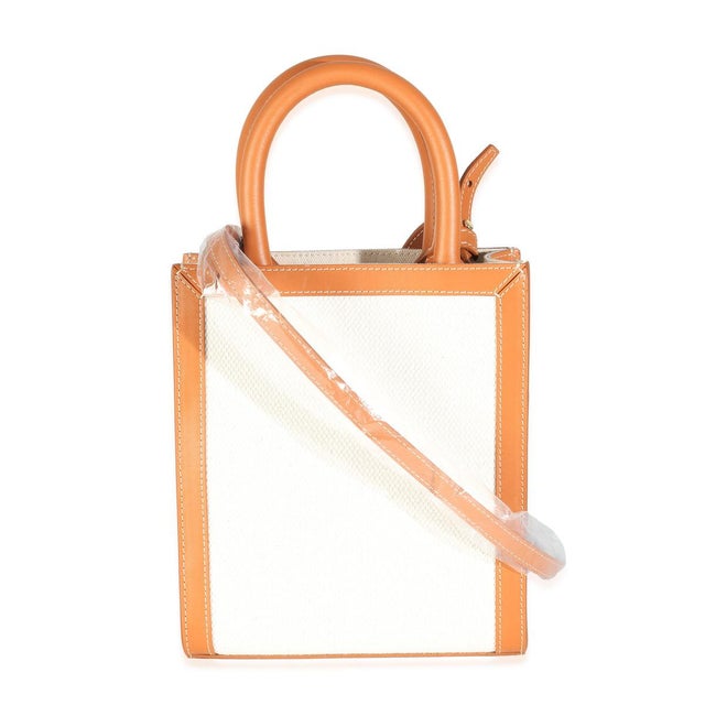 Celine Natural Tan Canvas Calfskin Mini Vertical Cabas Bag For Sale - Image 4 of 9