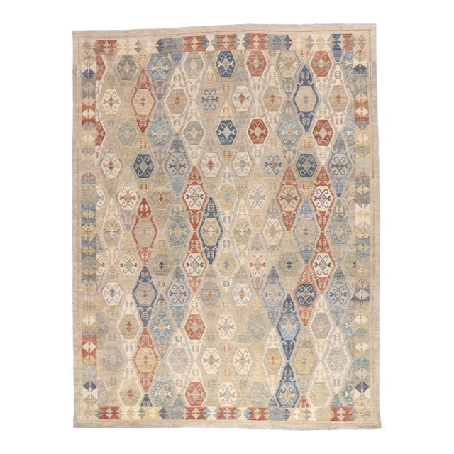 Vintage Modern Tribal Oushak Rug - 09'11 X 12'11 For Sale