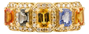 14k Gold Multi-Sapphire & Diamond Etruscan Style Ring Size 7