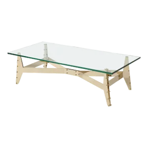 Italian Architectural Base Modernist Coffee Table with Glass Top