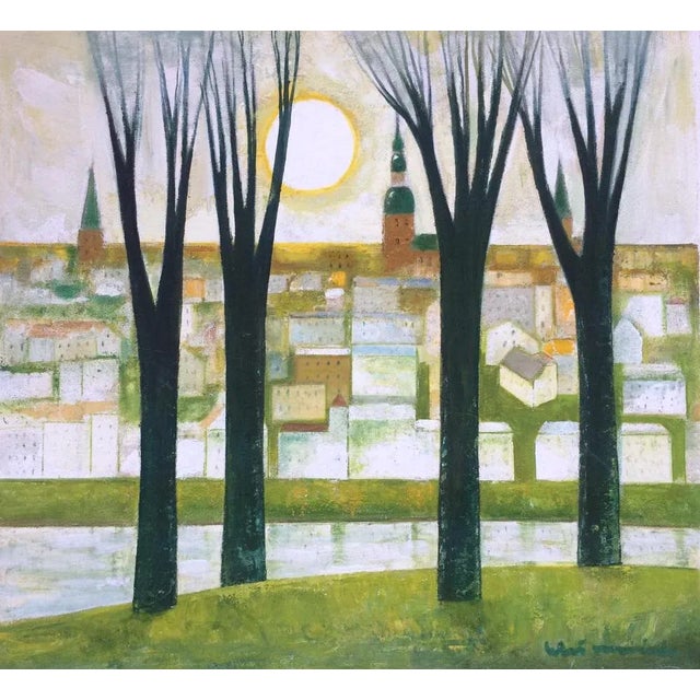 Modern Laimdots Murnieks, Sunny City, 1998, Oil on Cardboard For Sale - Image 3 of 3