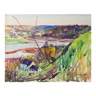 Vintage 1924 Egbert Cadmus New England River View Watercolor Painting For Sale