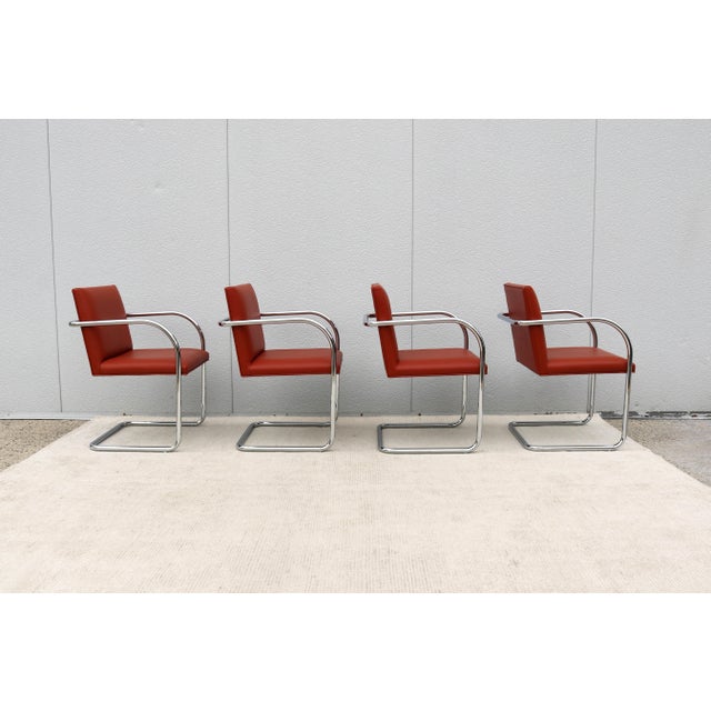 Ludwig Mies Van Der Rohe Brno Tubular Chairs in Orange Vinyl by Gordon, Set of 4 For Sale - Image 9 of 18