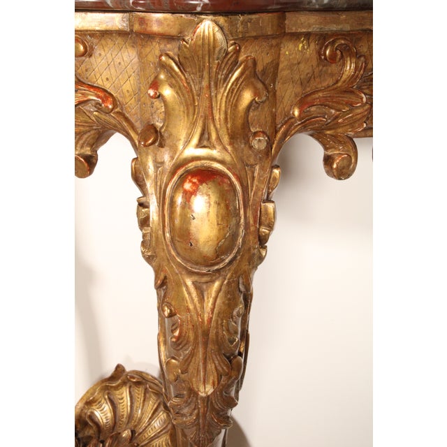 Antique Louis XV Giltwood (Gold Leaf) Marble Top Console Table For Sale - Image 9 of 12