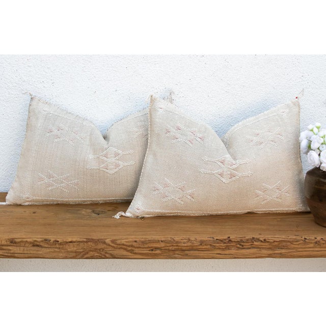 Ivory Frost Lumbar Moroccan Silk Pillows, Set of 2 For Sale - Image 11 of 11
