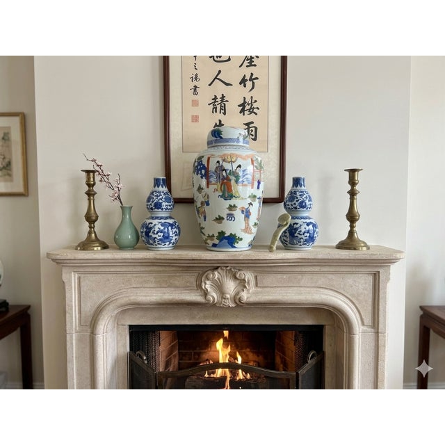 Oriental Color Family Gathering Graphic White Base Porcelain Jar For Sale - Image 14 of 18