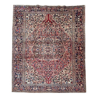 Vintage Persian Heriz Rug, Hand-Knotted Wool, Geometric Medallion Pattern, Red & Ivory, 10x13 For Sale
