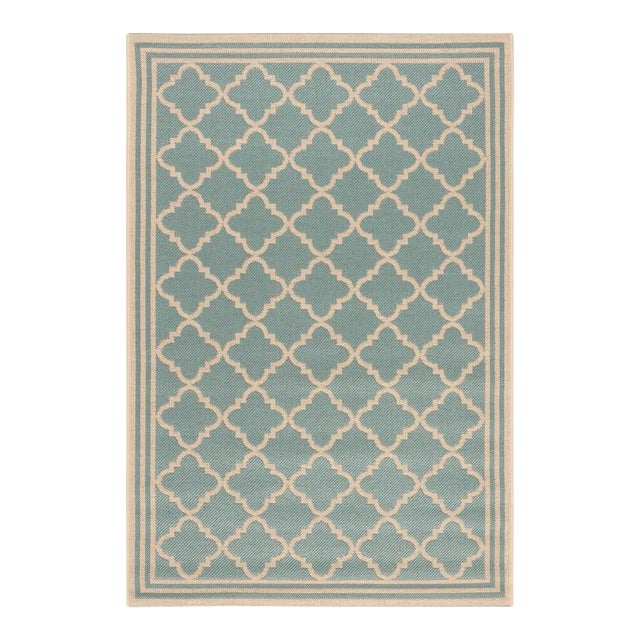 Sea Cottage Indoor Outdoor Rug Aqua & Cream 3'x5' For Sale
