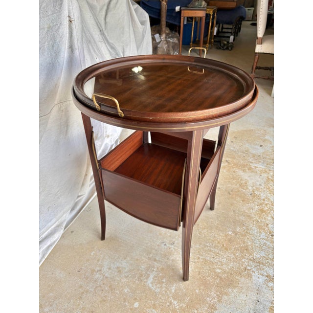 Early 20th Century French Walnut and Brass Inlay Tea Table For Sale - Image 9 of 13