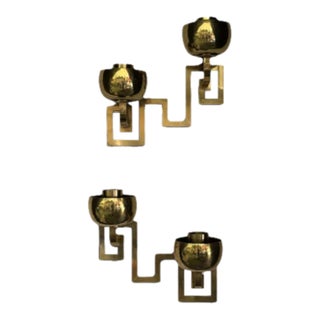 Two Hammered Polished Brass Candlebra Votive Sconces, Pair, Unelectrified For Sale