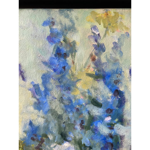 "Soft Blues" Contemporary Impressionist Style Floral Still Life Oil Painting, Framed For Sale - Image 4 of 6