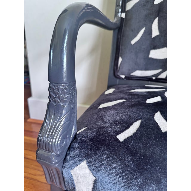 Pair of Mid 20th Century Lacquered Neoclassical Dolphin Armchairs ~ New Upholstery For Sale - Image 9 of 17