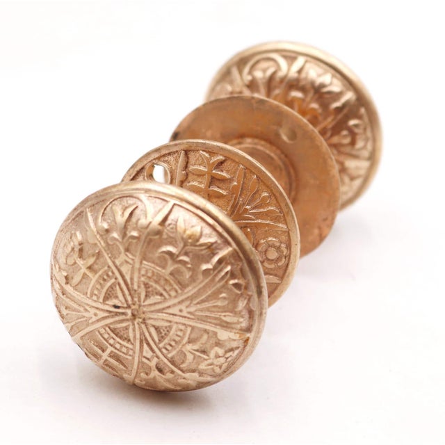 Antique 1890s Polished Brass Lockwood Door Knob Set For Sale - Image 4 of 5