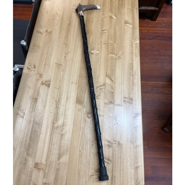 Wood Early 20th Century Antler Horn Handle Walking Stick With Whistle For Sale - Image 7 of 12